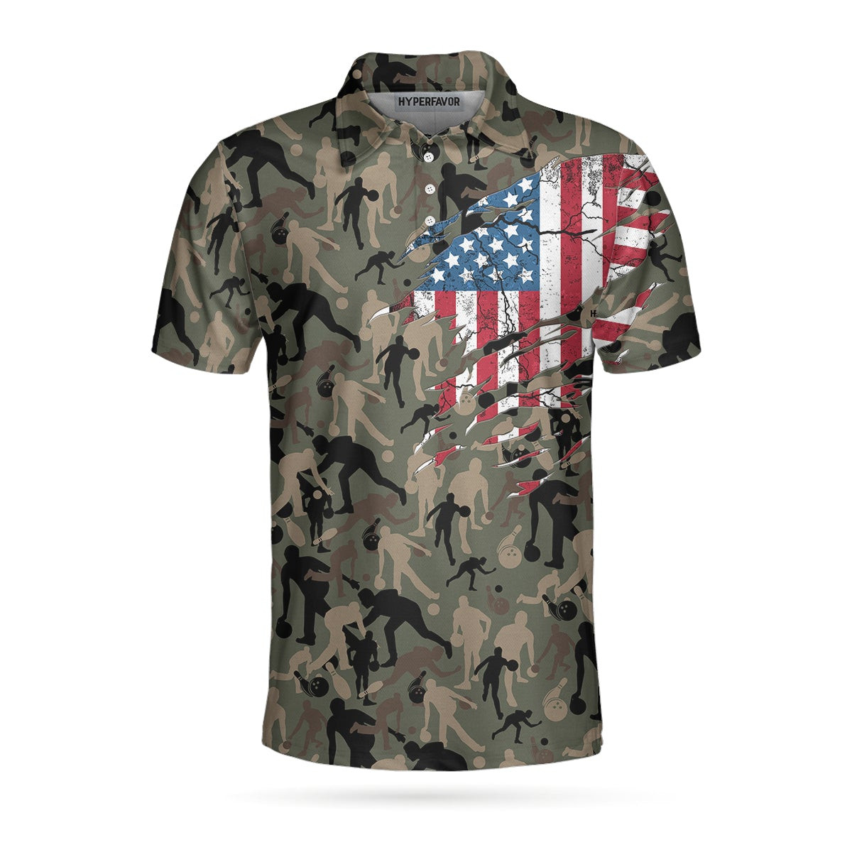 Bowling Camouflage American Eagle Flag Polo Shirt American Flag Shirt For Patriotic Bowlers Bowling Shirt For Men