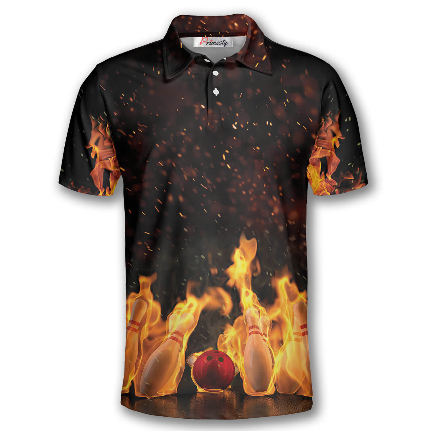 Bowling Flame Ball And Pins Bowling Shirts for Men Bowling Polo Shirt