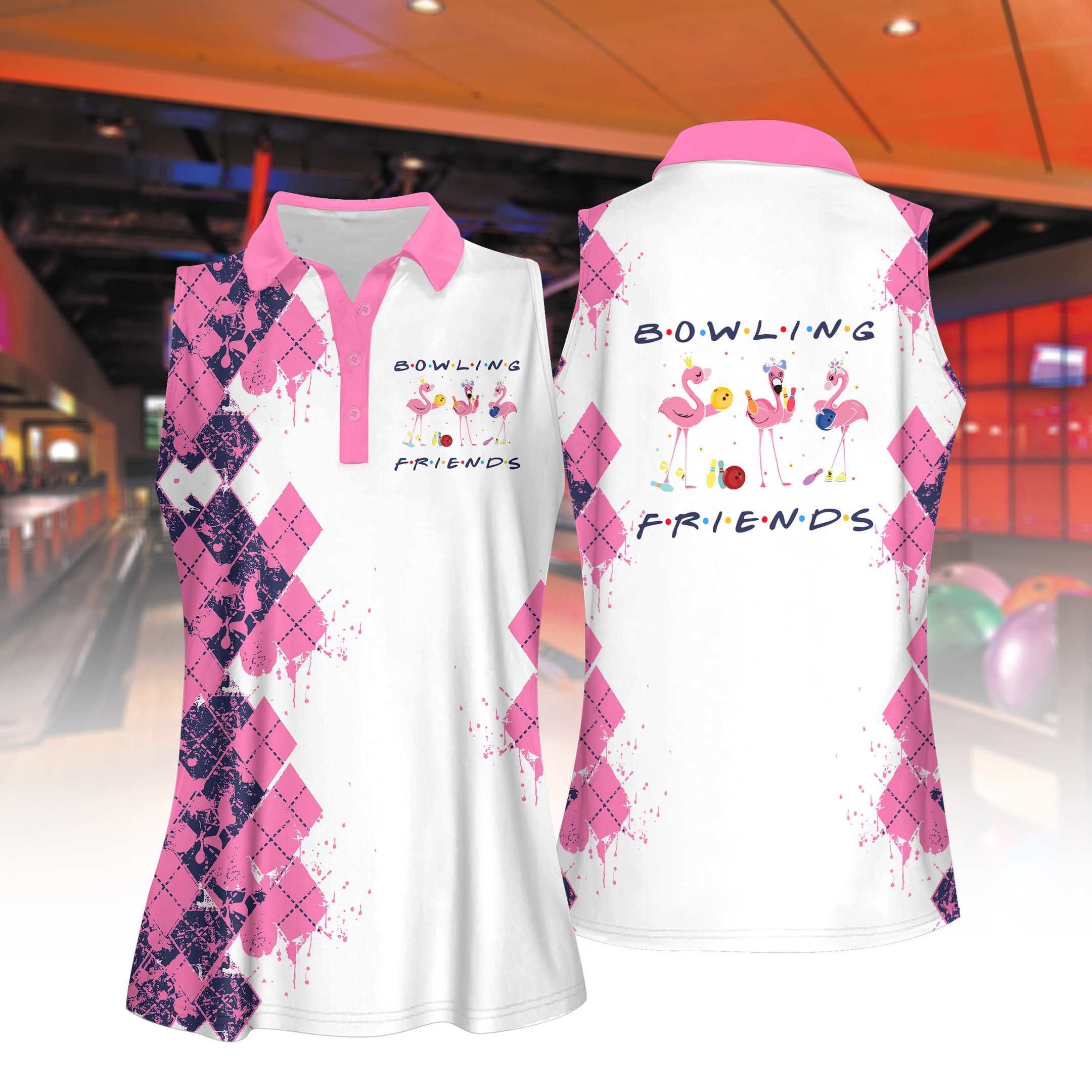 Bowling Friends Women Short Sleeve Polo Shirt Sleeveless Polo Shirt