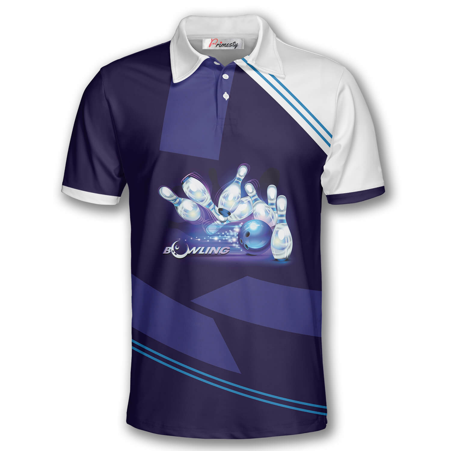 Bowling Game Blue Ball Crashing Bowling Shirts for Men Bowling Polo Shirt