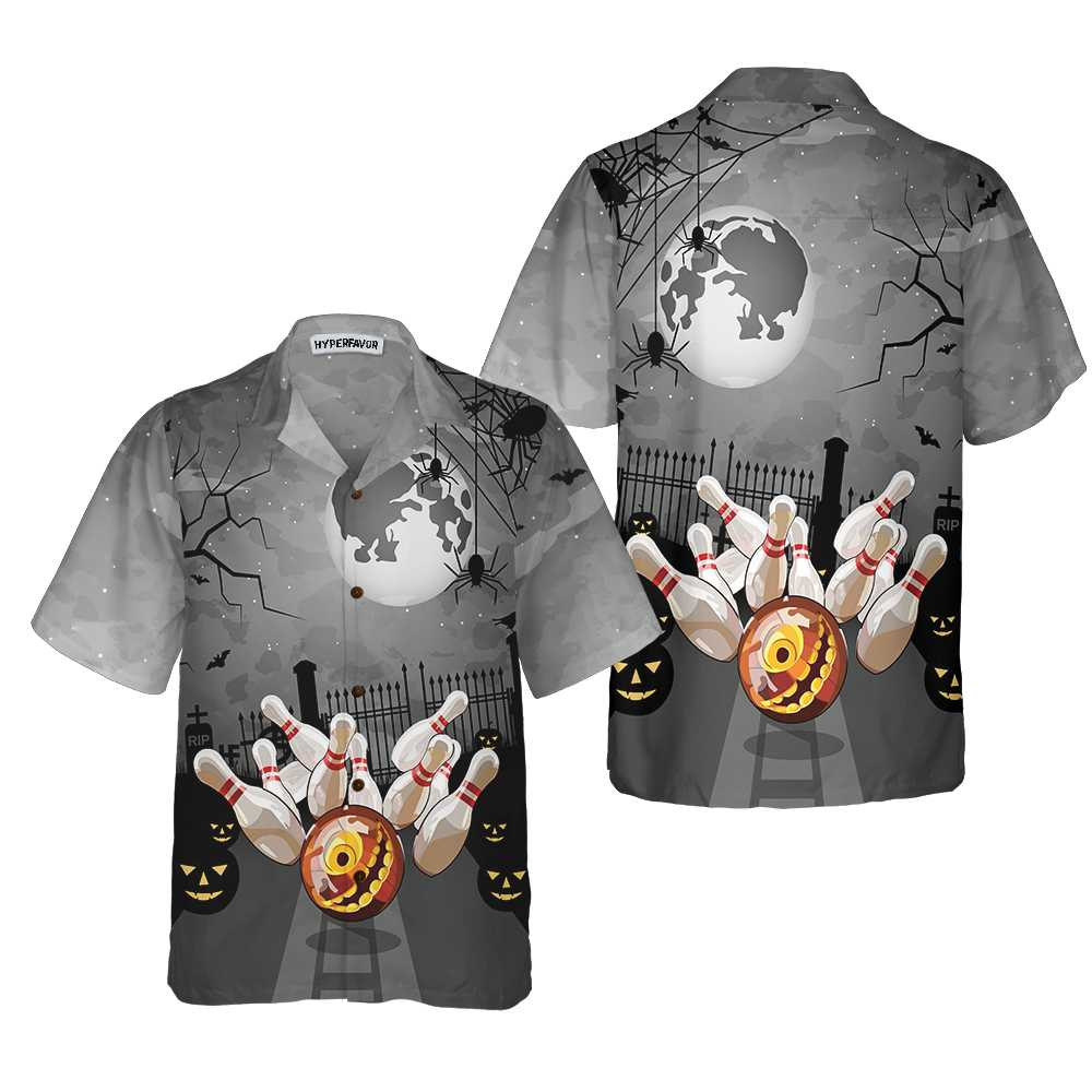 Bowling Halloween Hawaiian Shirt Spooky 10 Pin Bowling Halloween Shirt
