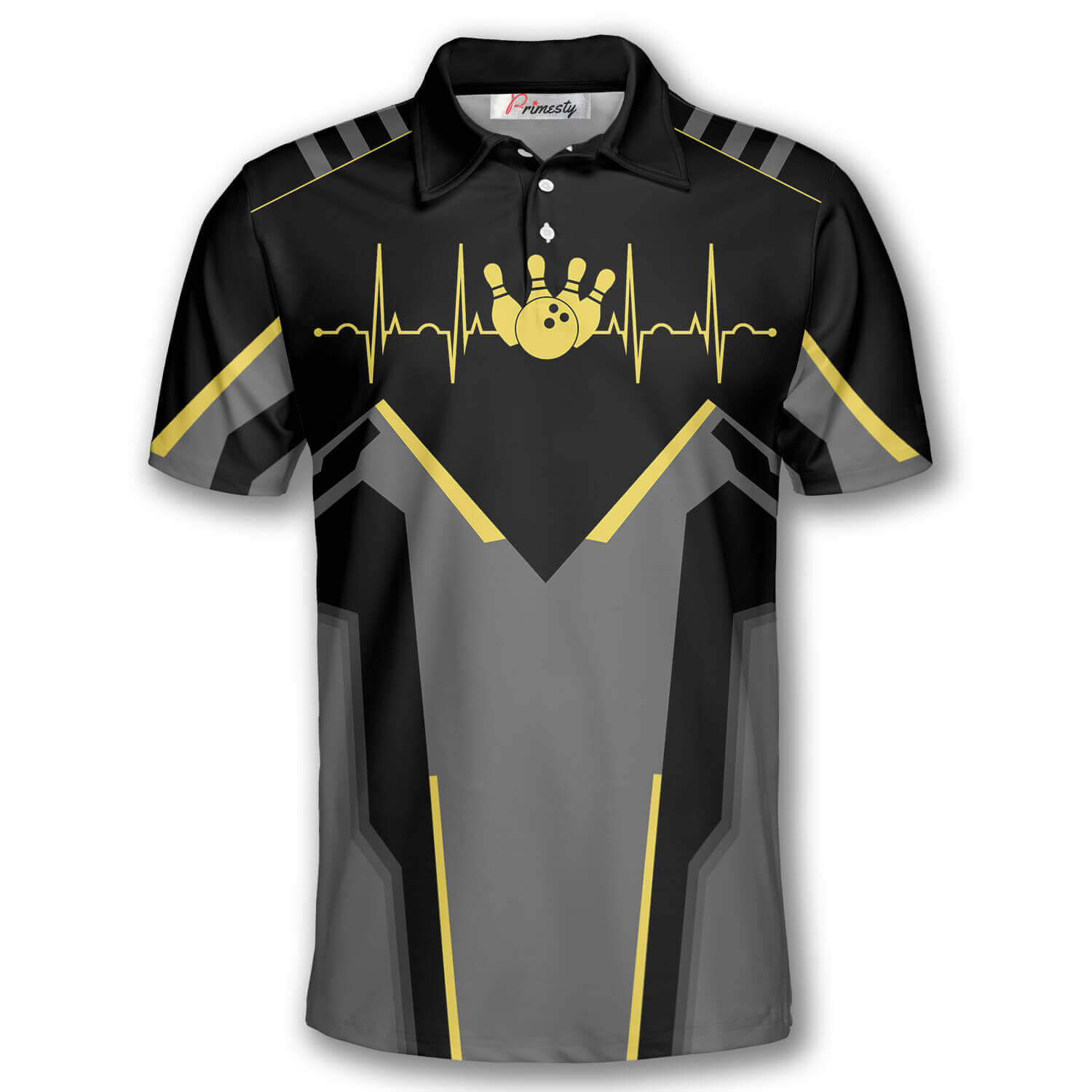 Bowling Heartbeat Pulse Line Strike It Bowling Shirts for Men Bowling Polo Shirt