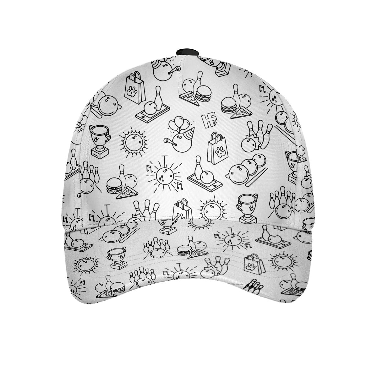 Bowling Icon Pattern Classic Cap Black And White Bowling Cap Gift For Bowling Players