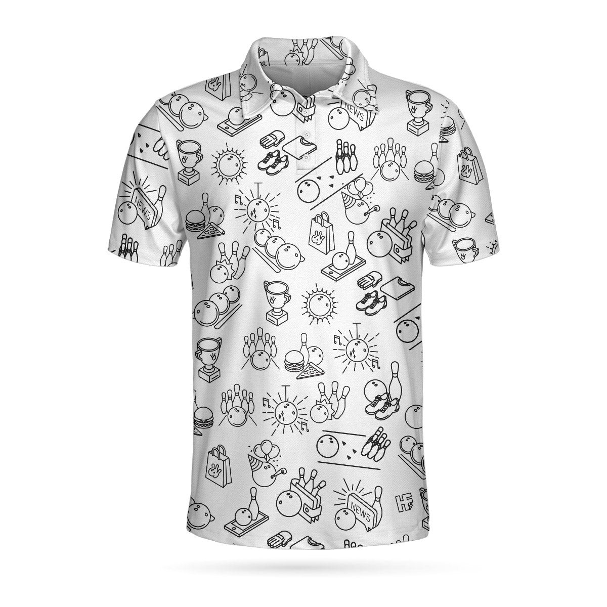 Bowling Icon Pattern Short Sleeve Polo Shirt Clip Art Polo Shirt Best Bowling Shirt For Men