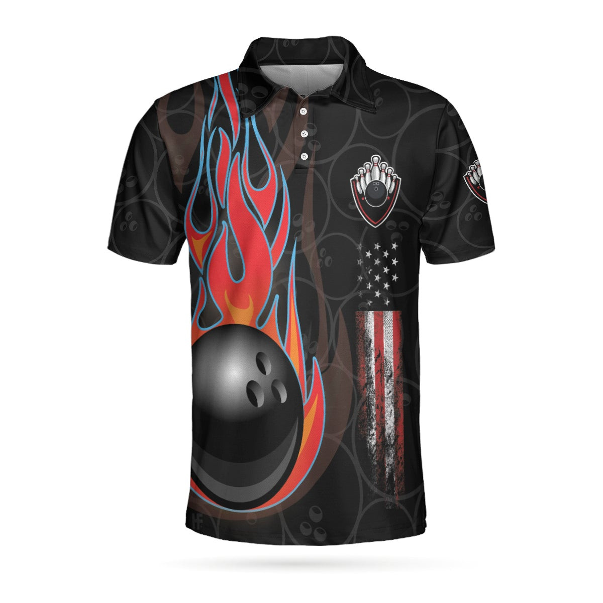 Bowling In Fire And American Flag Short Sleeve Polo Shirt Bowling Ball Polo Shirt Best Bowling Shirt For Men