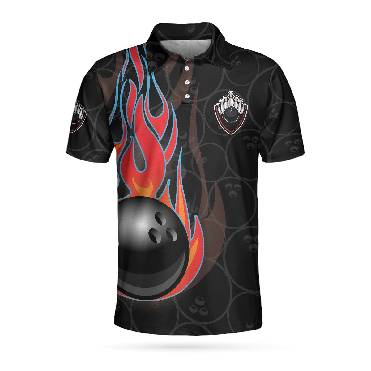 Bowling In Fire And Flag Short Sleeve Polo Shirt Bowling Ball Polo Shirt Best Bowling Shirt For Men