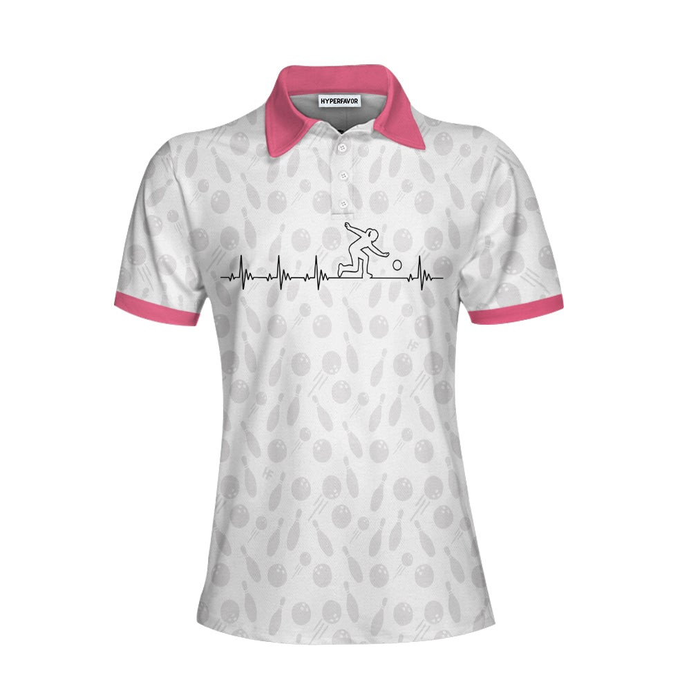 Bowling Is My Heart Bowling Short Sleeve Women Polo Shirt Bowling Balls And Pins Pattern Polo Shirt For Ladies