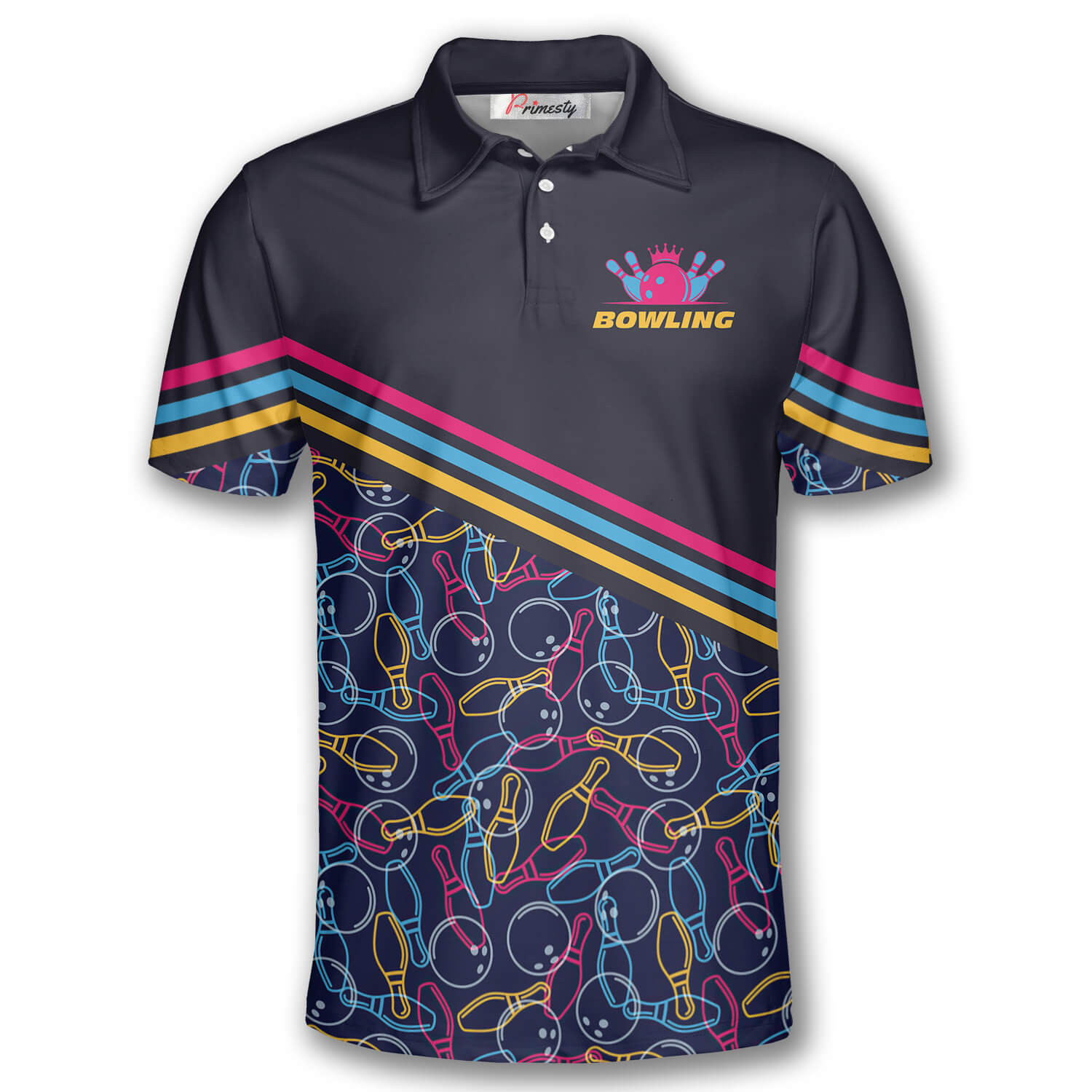 Bowling King Pin Pattern Bowling Shirts for Men Bowling Polo Shirt