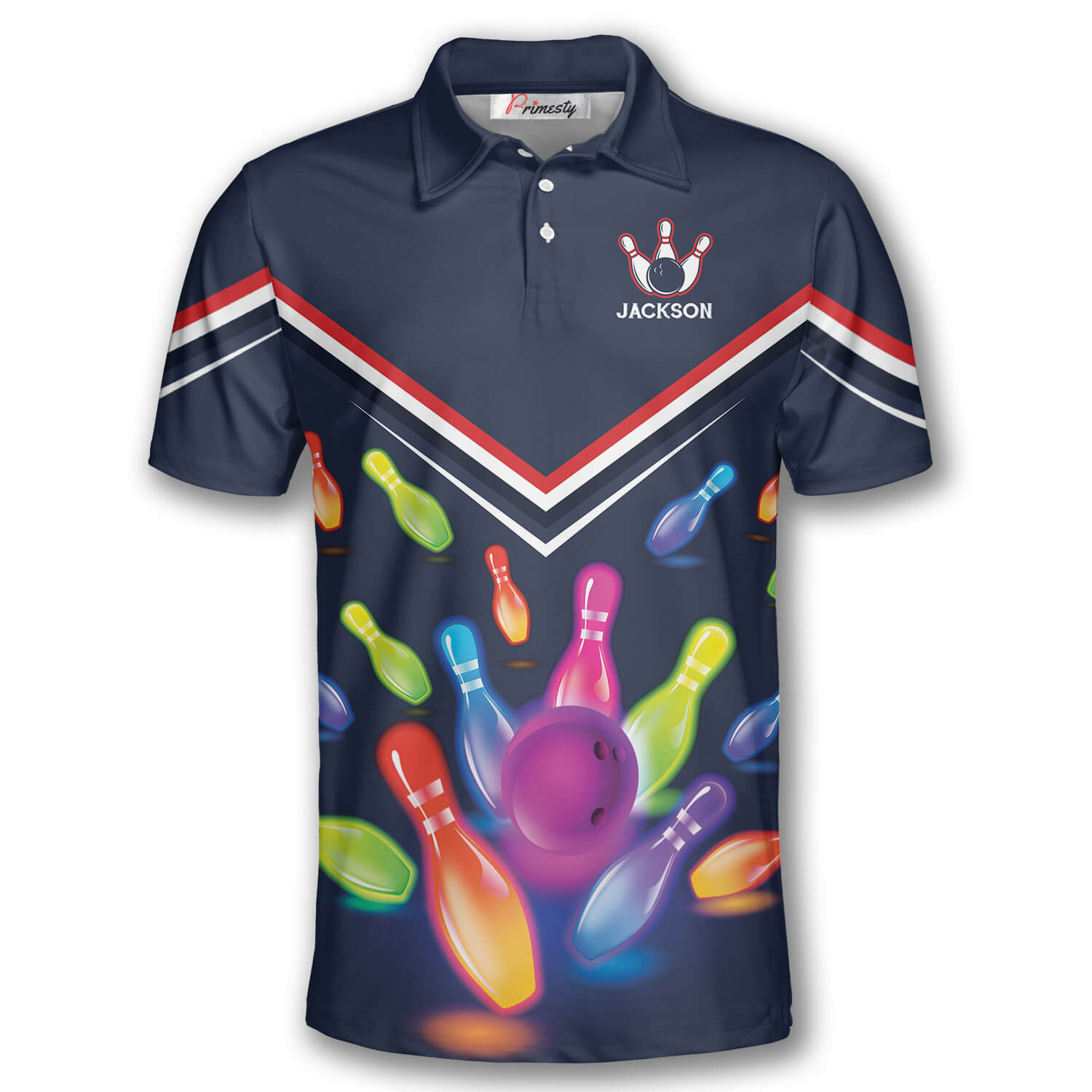 Bowling Lucky King Pins Custom Polo Bowling Shirts for Men