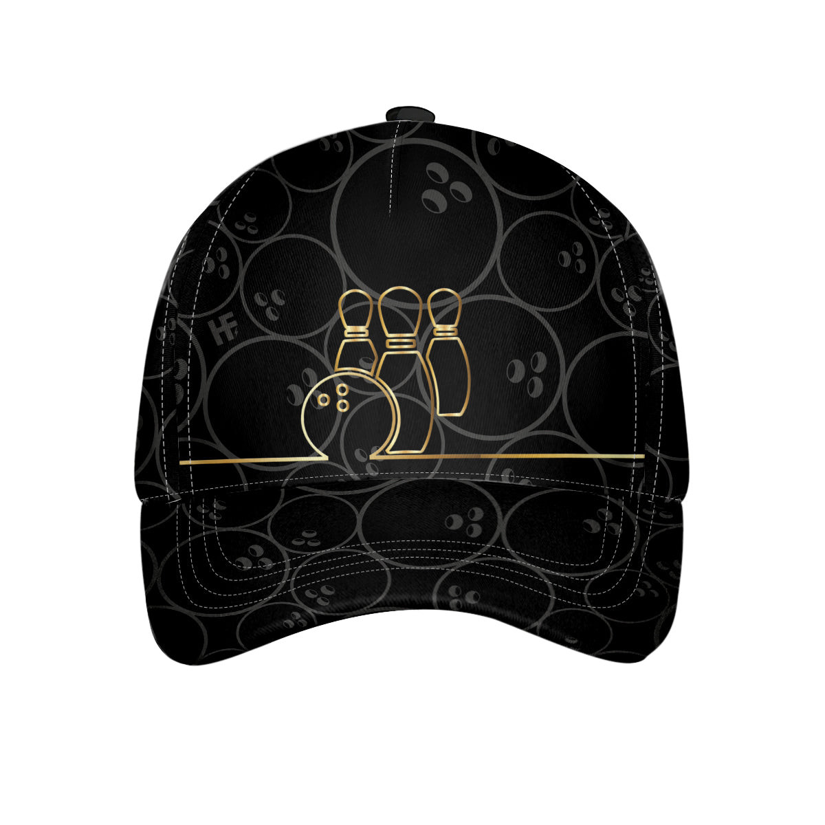 Bowling Pattern And Golden Classic Cap Black Bowling Ball Hat