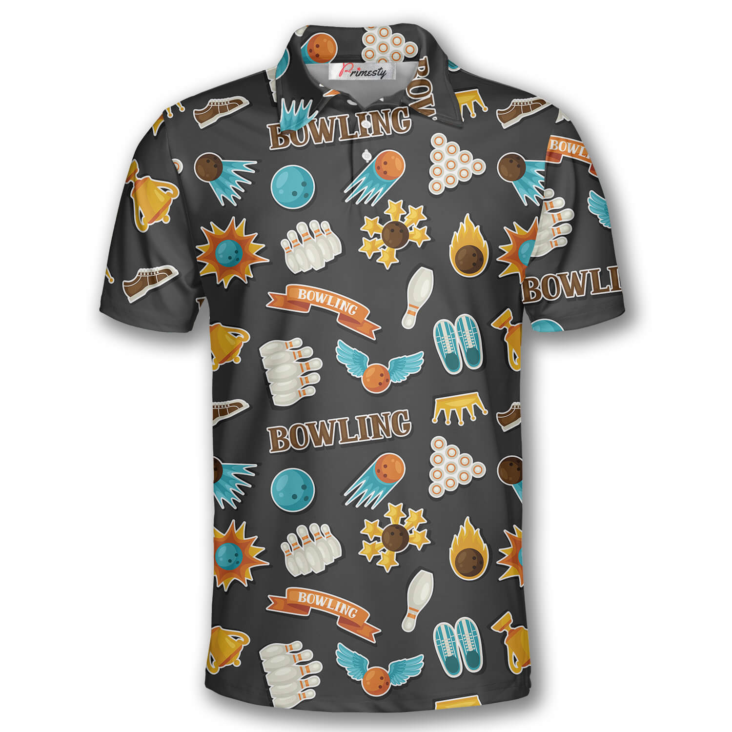 Bowling Pattern Gray Background Background Bowling Shirts for Men Bowling Polo Shirt