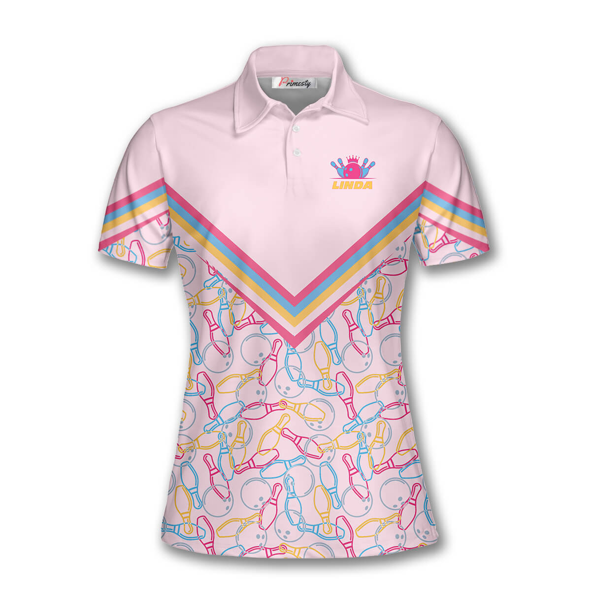 Bowling Pink Pattern Emblem Custom Polo Bowling Shirts for Women