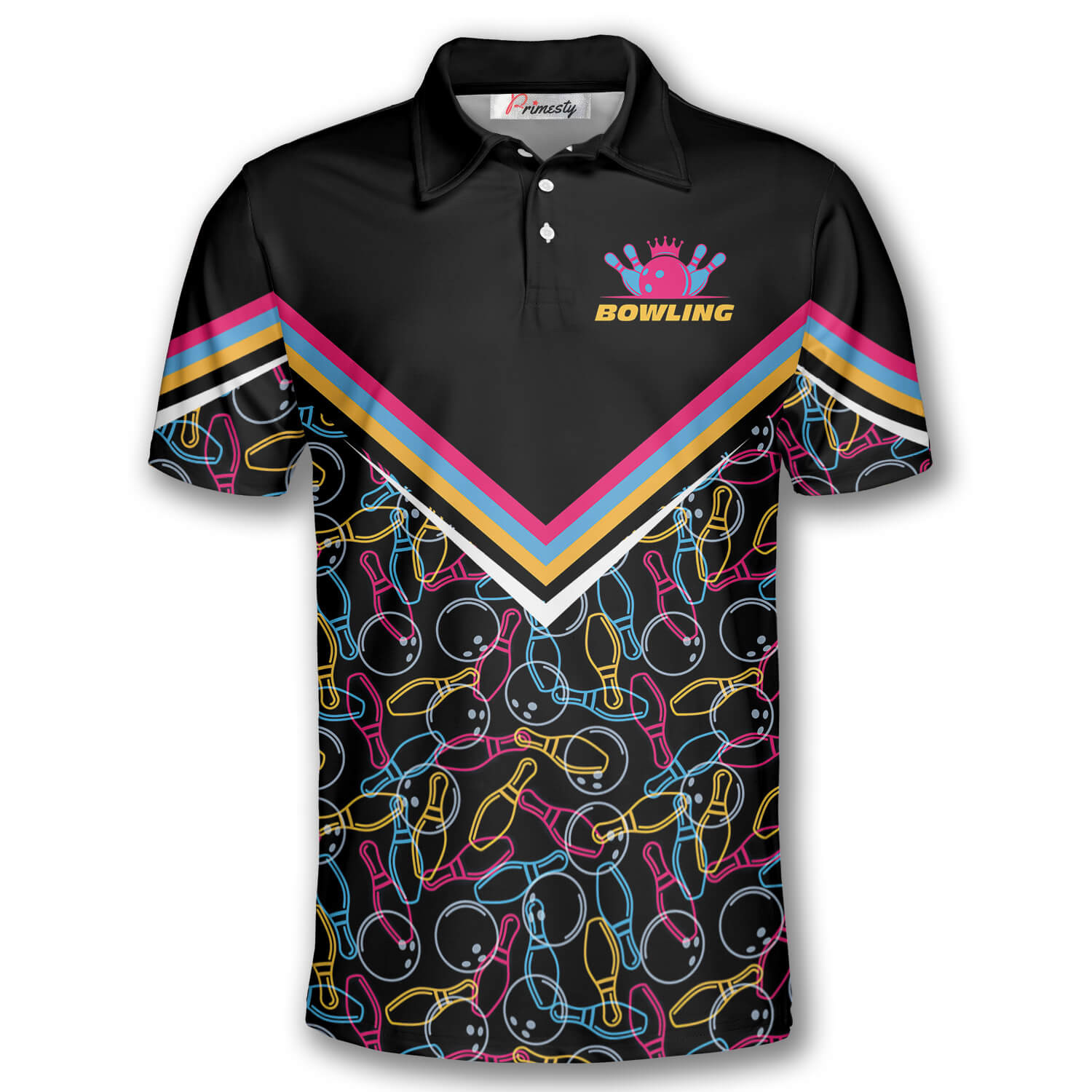 Bowling Pins Pattern Bowling Shirts for Men Bowling Polo Shirt