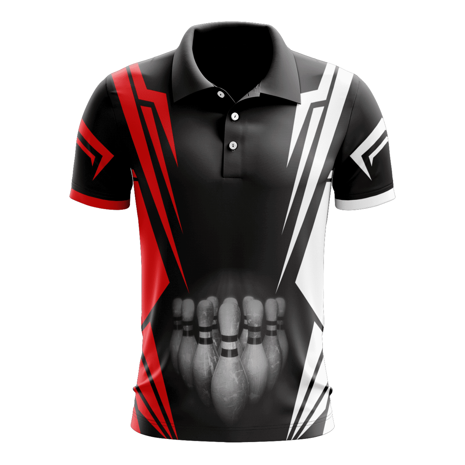 Bowling Pins and Red White Seamless Pattern Bowling Shirts for Men Bowling Polo Shirt