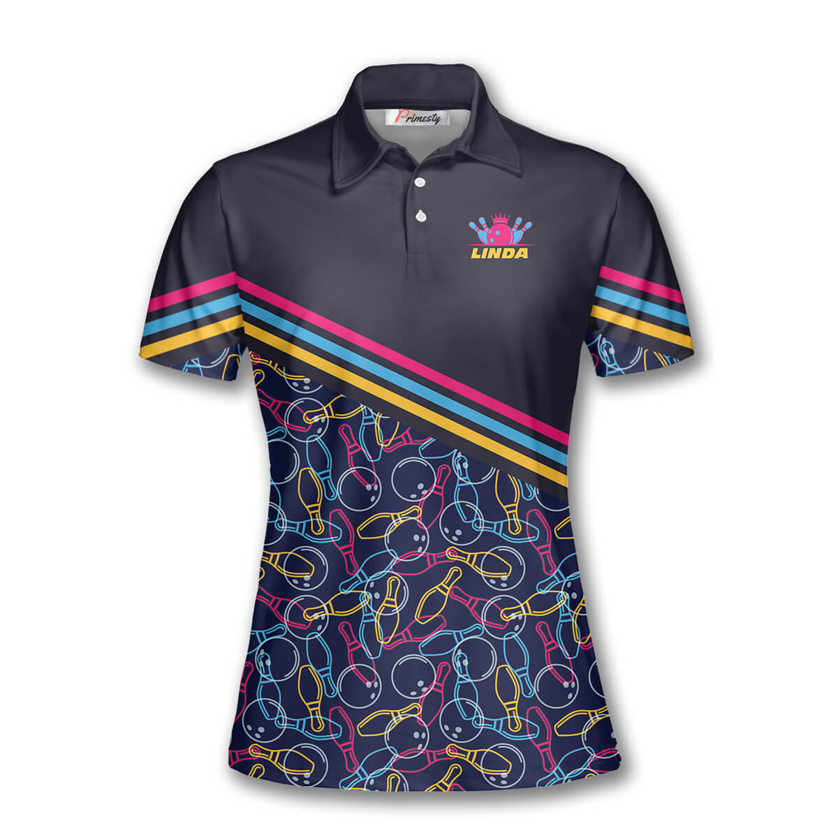 Bowling Queen Pin Pattern Custom Polo Bowling Shirts for Women