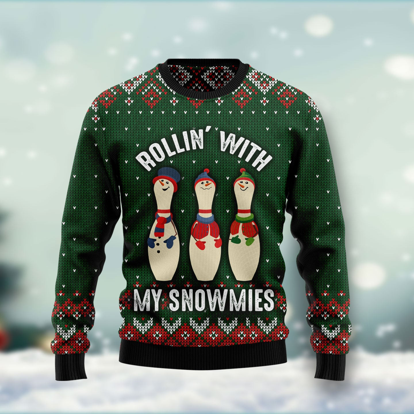 Bowling Rollin With My Snowmies Ugly Christmas Sweater