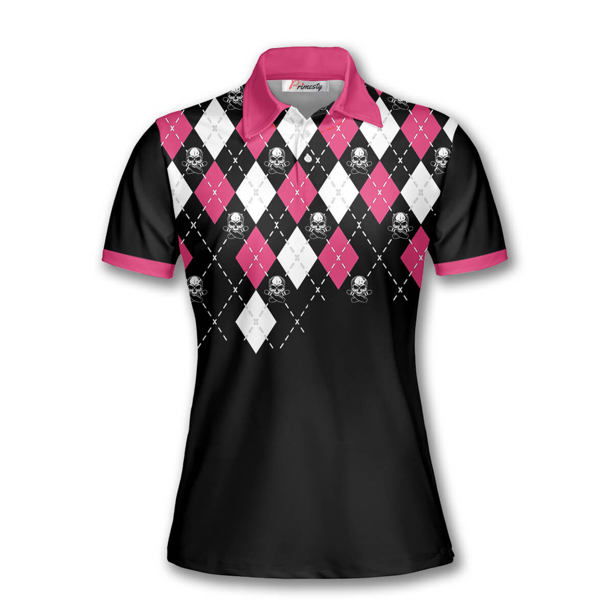 Bowling Skull Argyle Pattern Custom Polo Bowling Shirts for Women