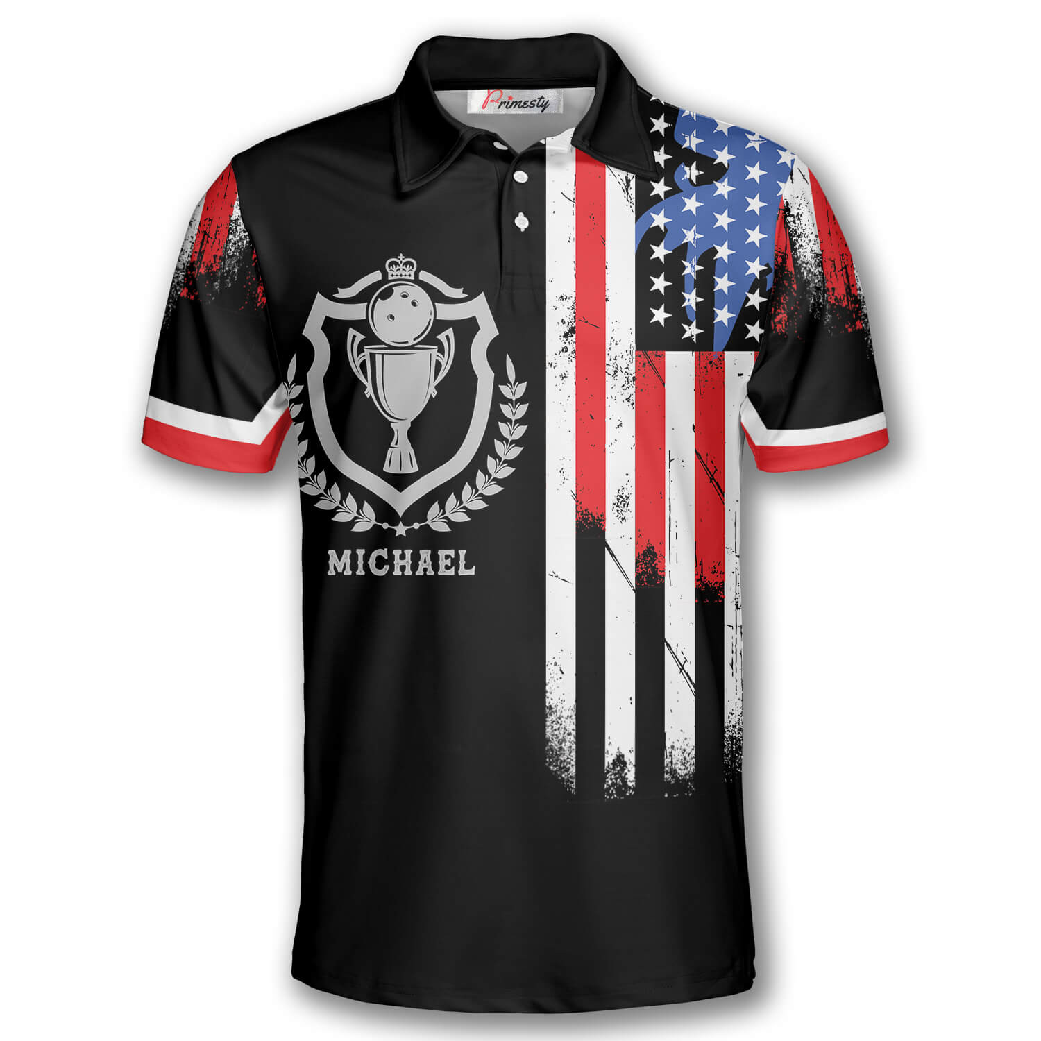 Bowling Team USA Flag Emblem Custom Polo Bowling Shirts for Men