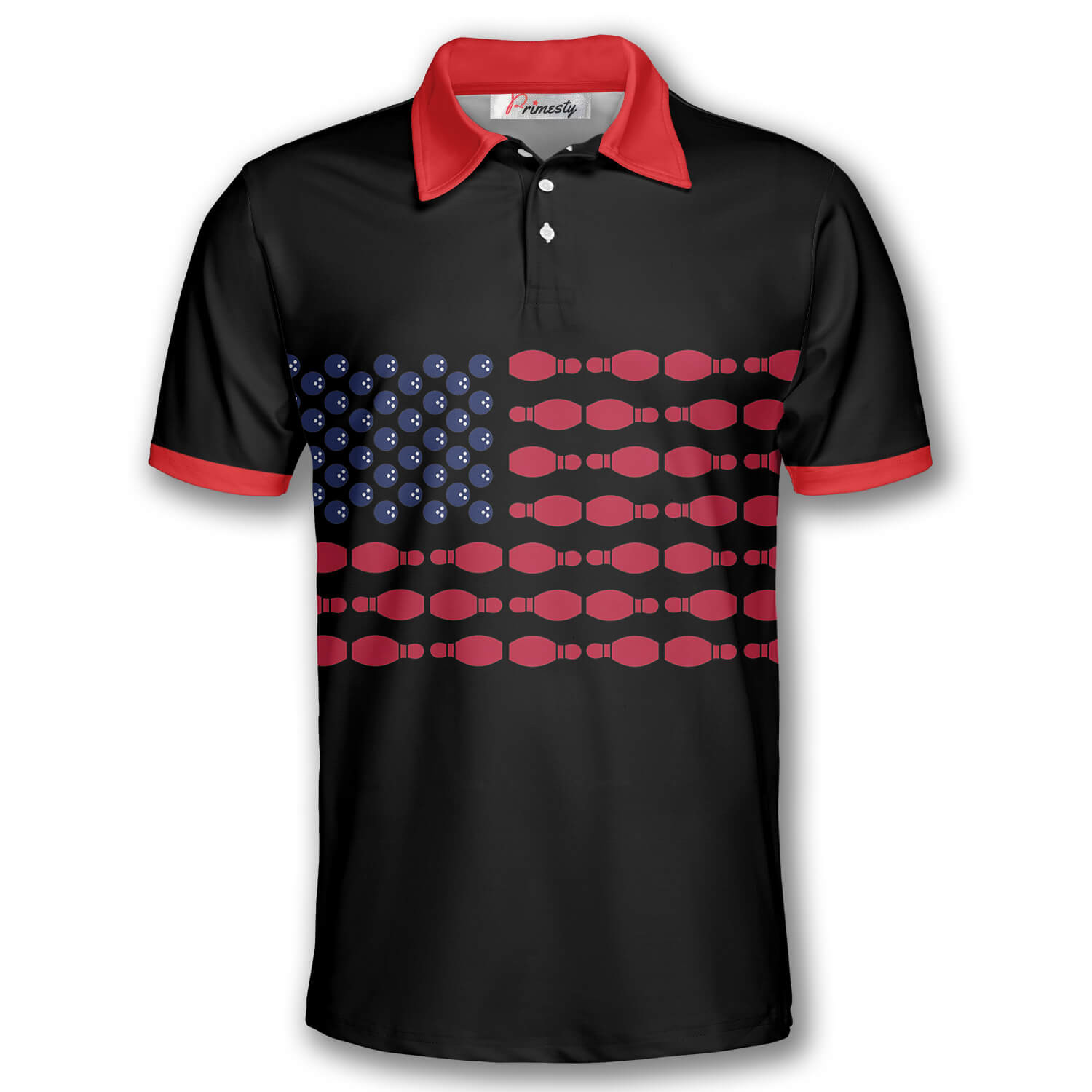 Bowling USA Flag Player Skull With Stars Custom Polo Bowling Shirts for Men