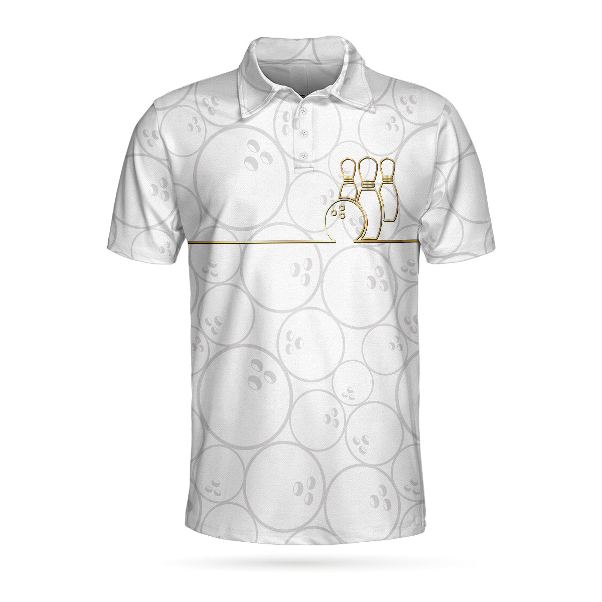 Bowling White And Golden Pattern Short Sleeve Polo Shirt Bowling Ball Pattern Polo Shirt Best Bowling Shirt For Men