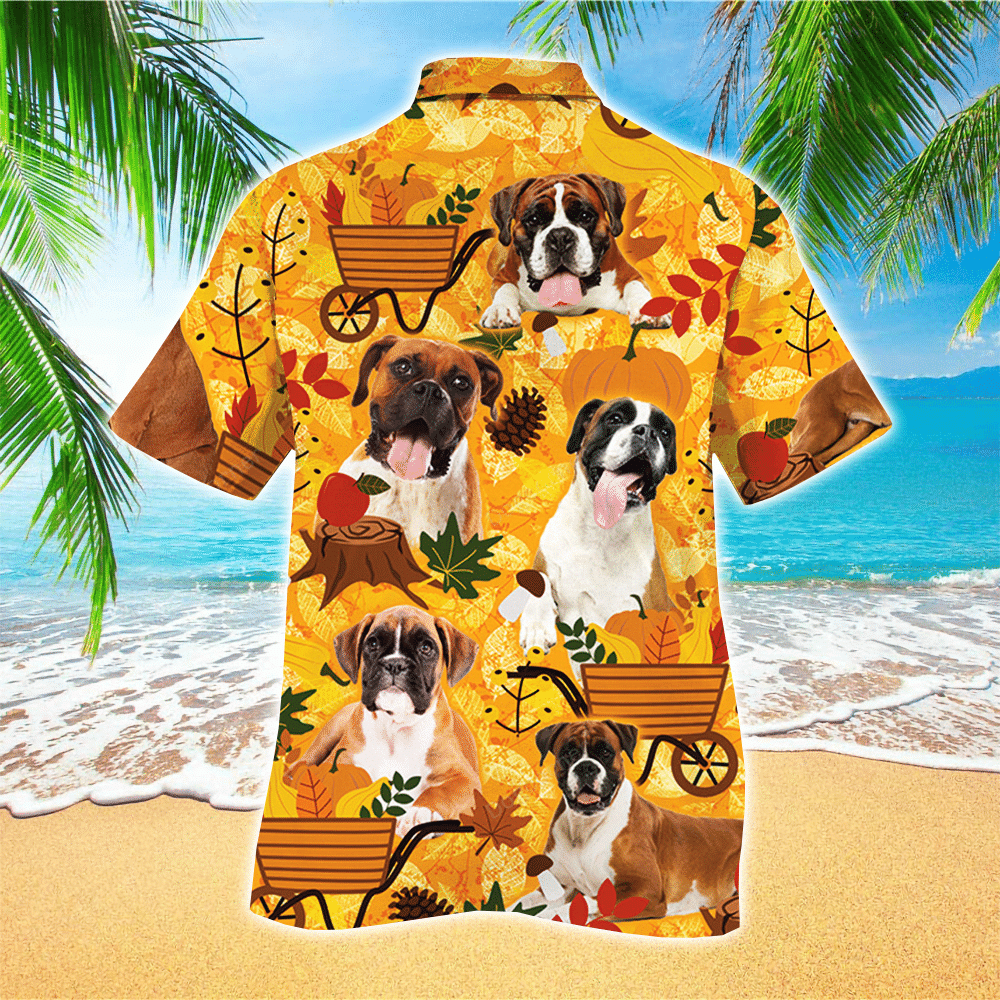 Boxer Dog Lovers Orange Nature Autumn Hawaiian Shirt for Men and Women