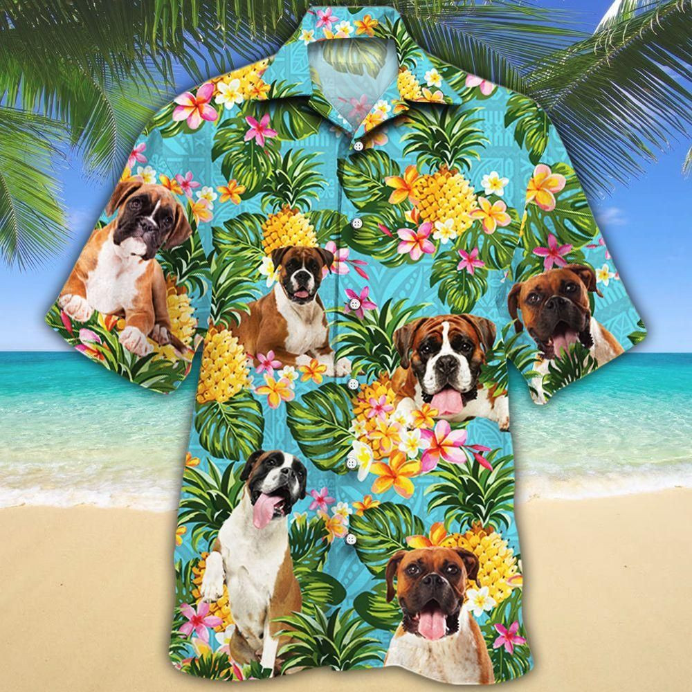 Boxer Dog Lovers Pineapple Aloha Hawaiian Shirt Colorful Short Sleeve Summer Beach Casual Shirt For Men And Women