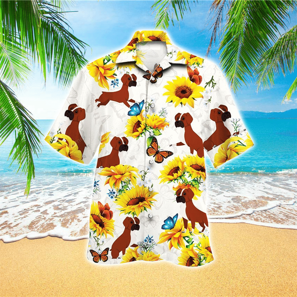 Boxer Dog Lovers Sun Flower Hawaiian Shirt for Men and Women