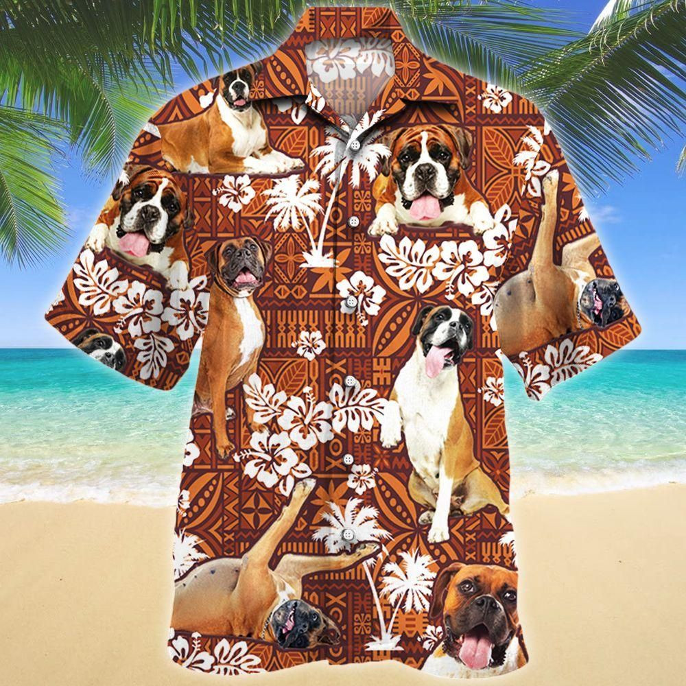 Boxer Dog Red Tribal Aloha Hawaiian Shirt Colorful Short Sleeve Summer Beach Casual Shirt For Men And Women
