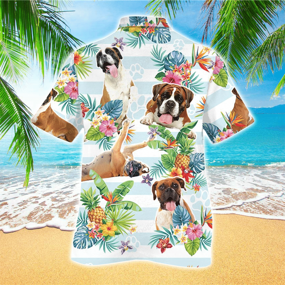 Boxer Dog Tropical Flower Hawaiian Shirt for Men and Women