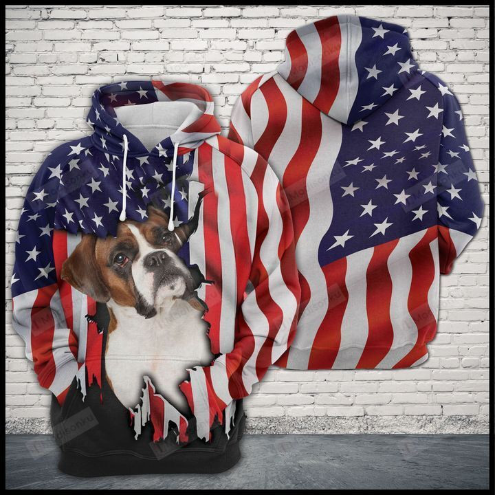Boxer Usa Flag Scratch For Unisex 3D All Over Print Hoodie