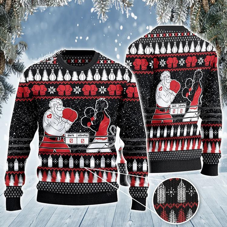 Boxing Santa And Krampus Ugly Christmas Sweater Ugly Sweater For Men Women