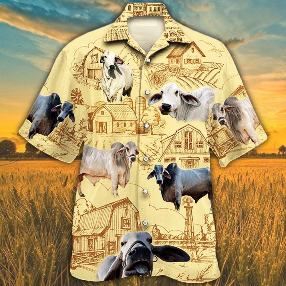 Brahman Cattle Lovers Farm Aloha Hawaiian Shirt Colorful Short Sleeve Summer Beach Casual Shirt For Men And Women