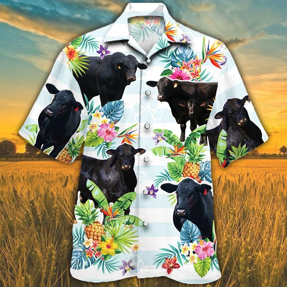 Brangus Cattle Lovers Tropical Flower Aloha Hawaiian Shirt Colorful Short Sleeve Summer Beach Casual Shirt For Men And Women