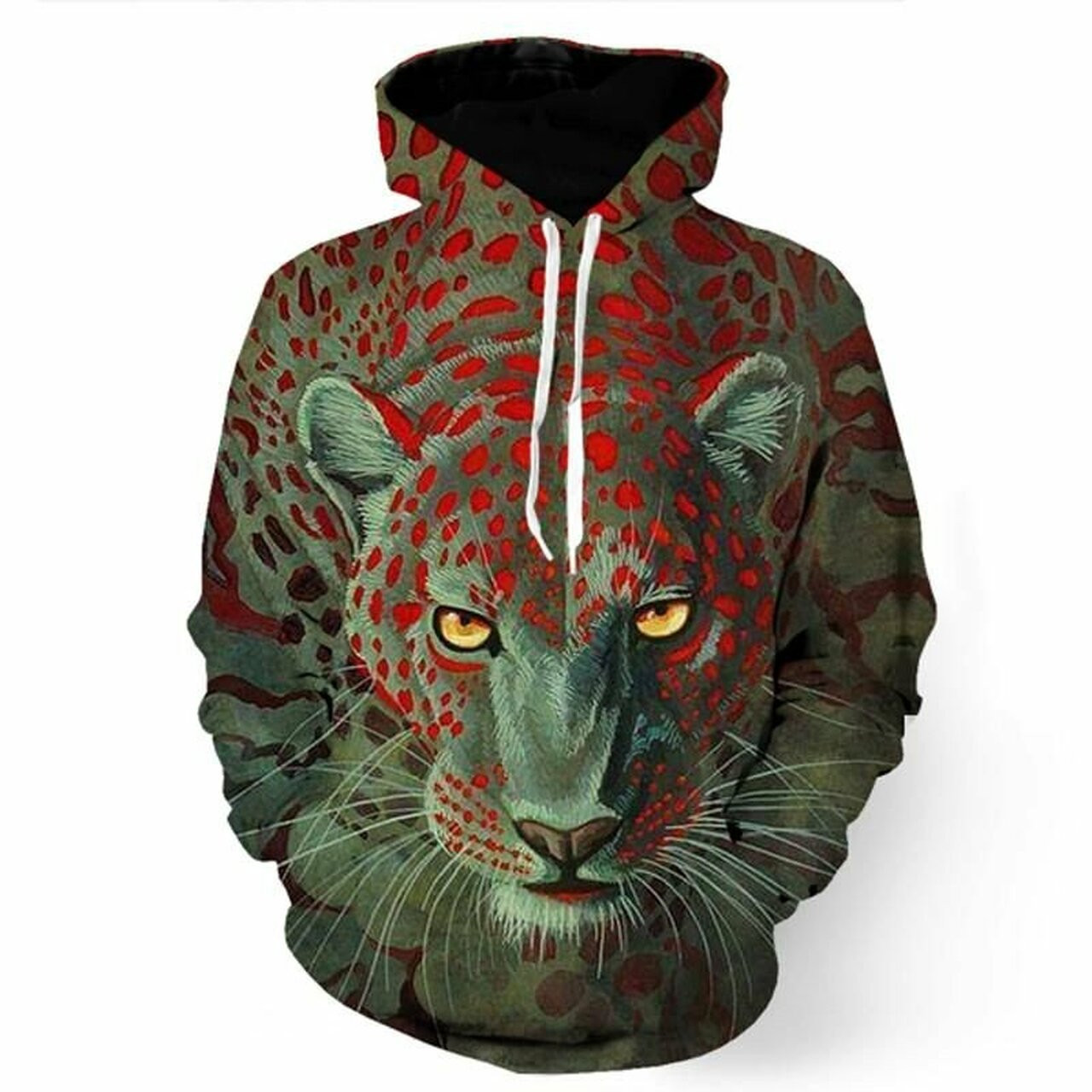 Brave Leopard In Green 3d All Over Print Hoodie