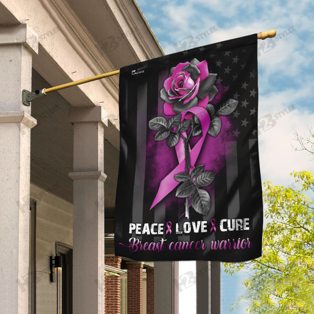 Breast Cancer Awareness American Flag  Peace Love Cure Flag Garden Flag House Flag