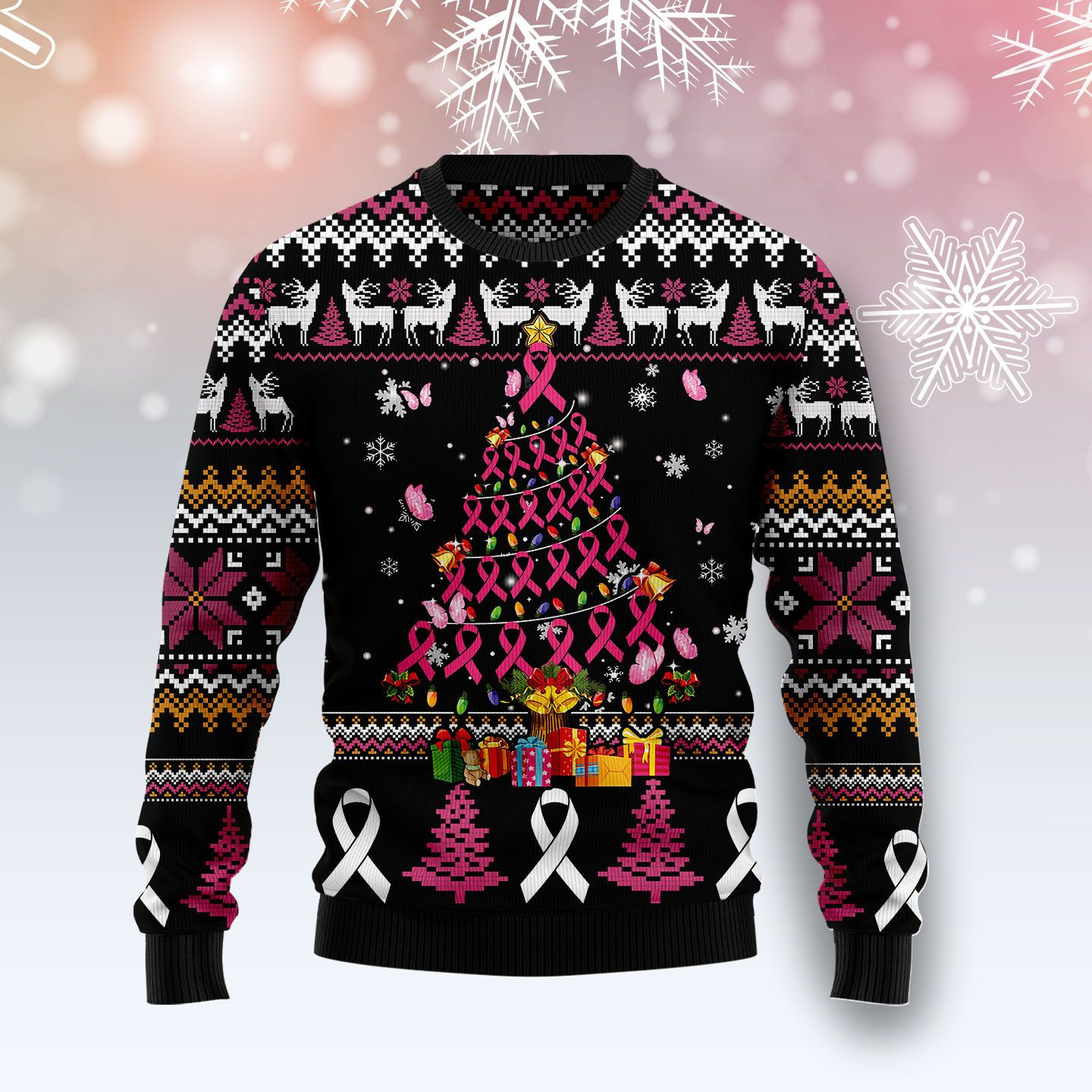 Breast Cancer Awareness Christmas Tree Ugly Christmas Sweater Ugly Sweater For Men Women
