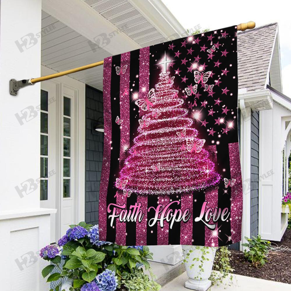 Breast Cancer Awareness Faith Hope Love Flag Garden Flag House Flag