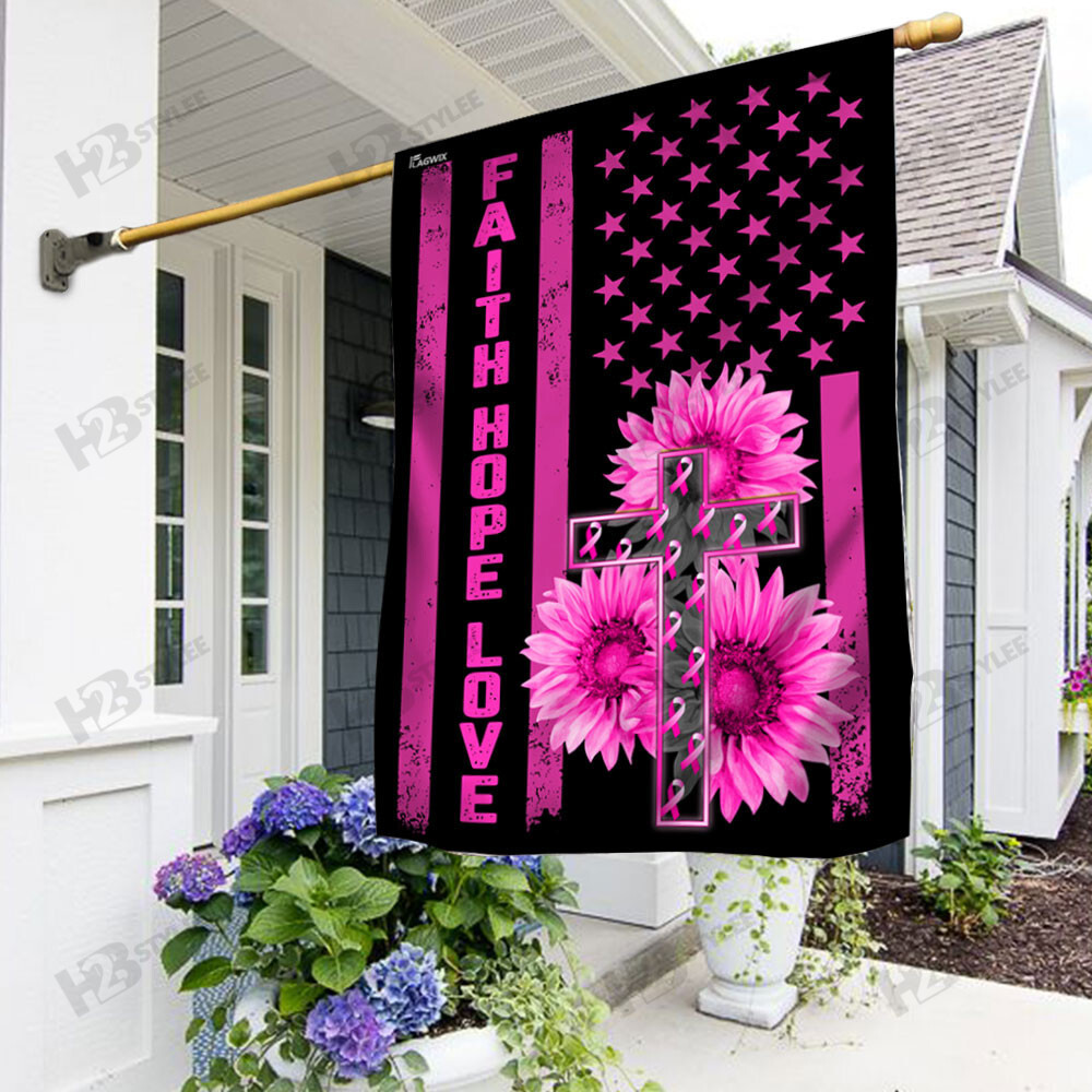 Breast Cancer Awareness Flag Jesus Faith Hope Love Flag Garden Flag House Flag