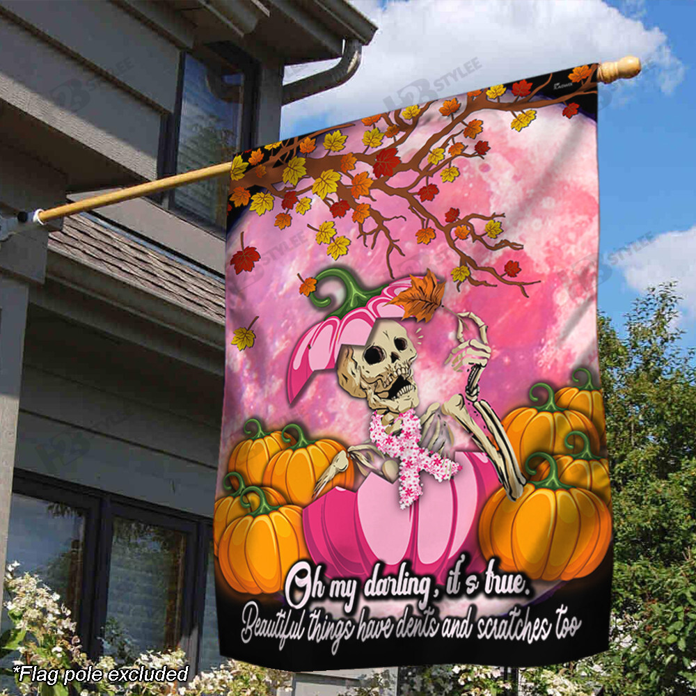 Breast Cancer Awareness Flag Pinky Pumpkin  Garden Flag House Flag