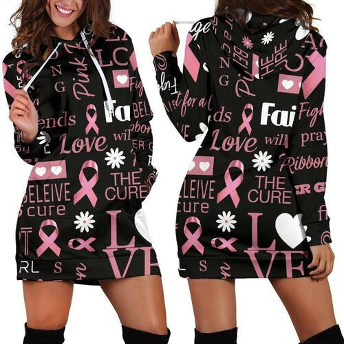 Breast Cancer Awareness Hoodie Dress Sweater Dress Sweatshirt Dress 3d All Over Print For Women Hoodie