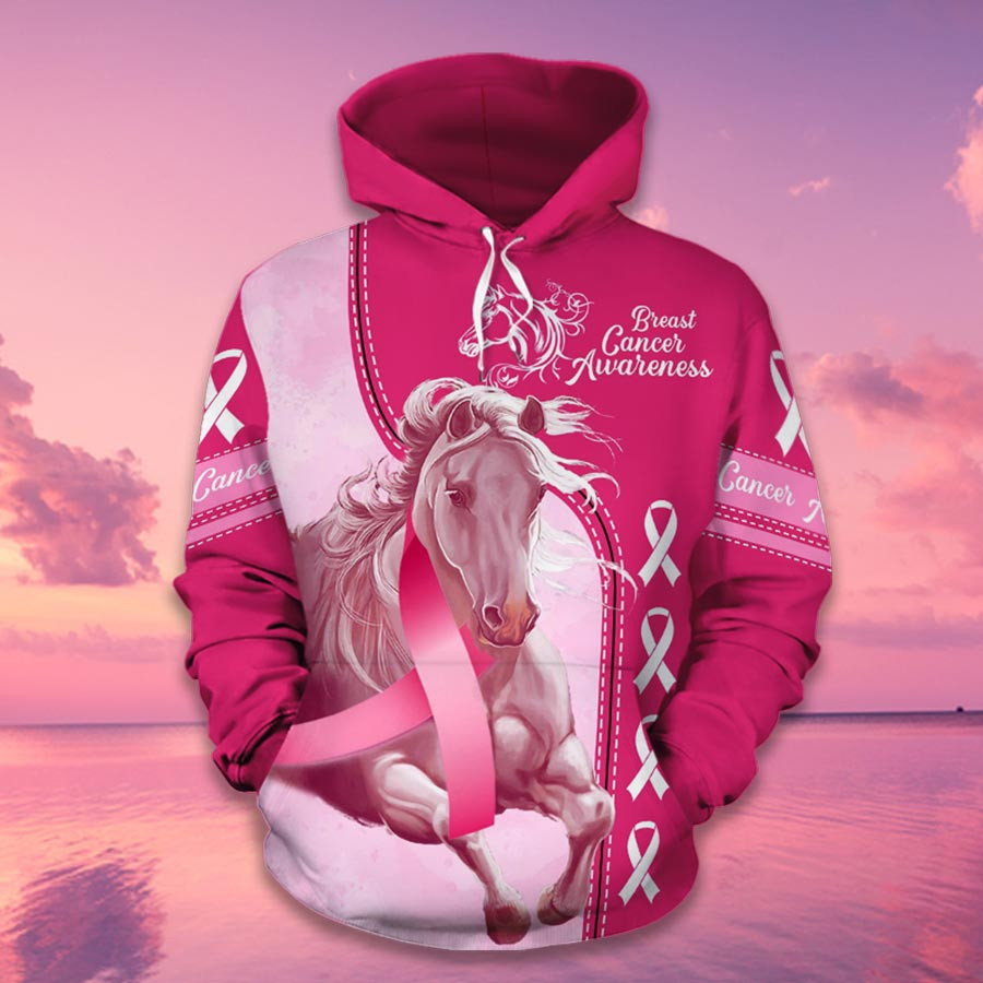 Breast Cancer Awareness Month I Wear Pink Survivor Breast Pain Fight Like A Girl Hoodie Horse