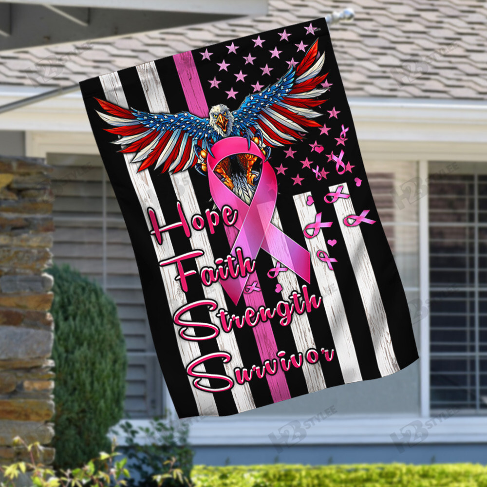 Breast Cancer Eagle Flag Hope Faith Strength Survivor Garden Flag House Flag