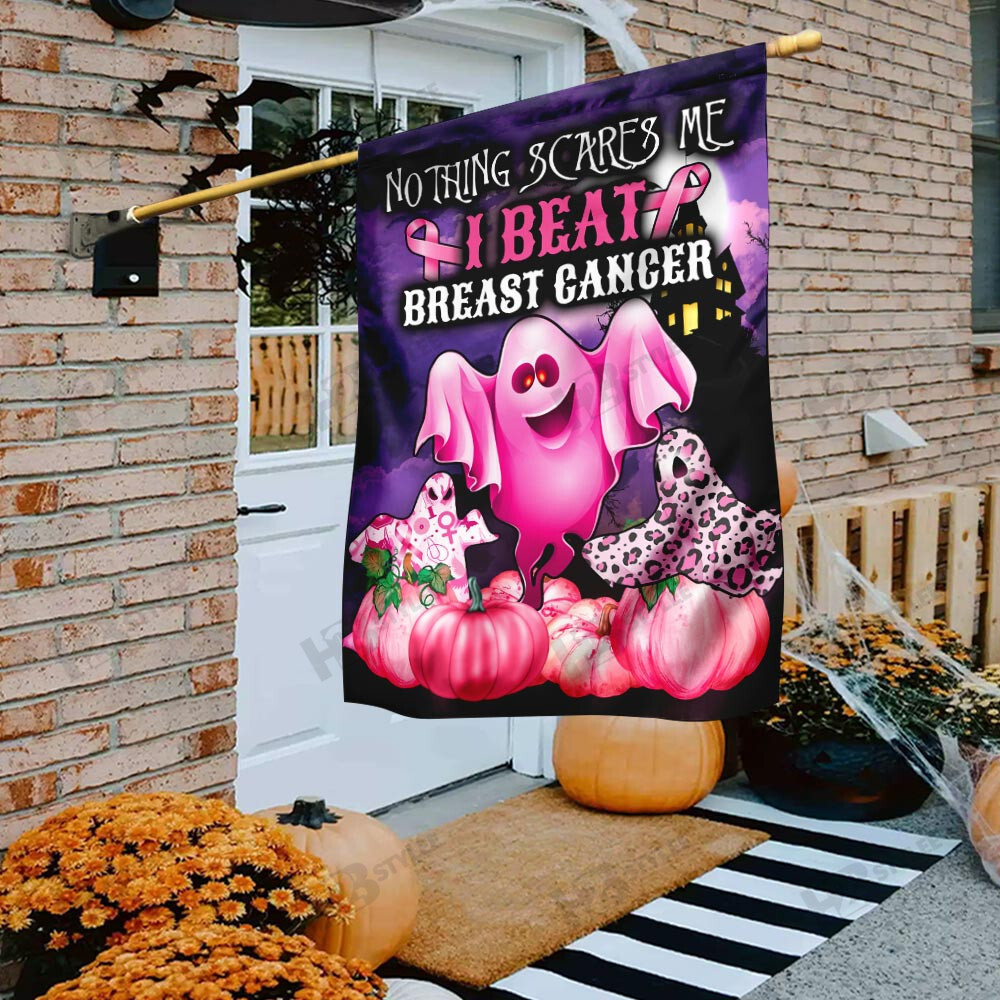 Breast Cancer Flag Nothing Scare Me I Beat Breast Cancer  Garden Flag House Flag