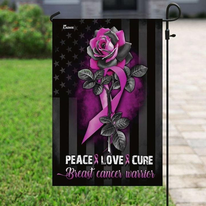 Breast Cancer Peace Love Cure Garden Flag House Flag