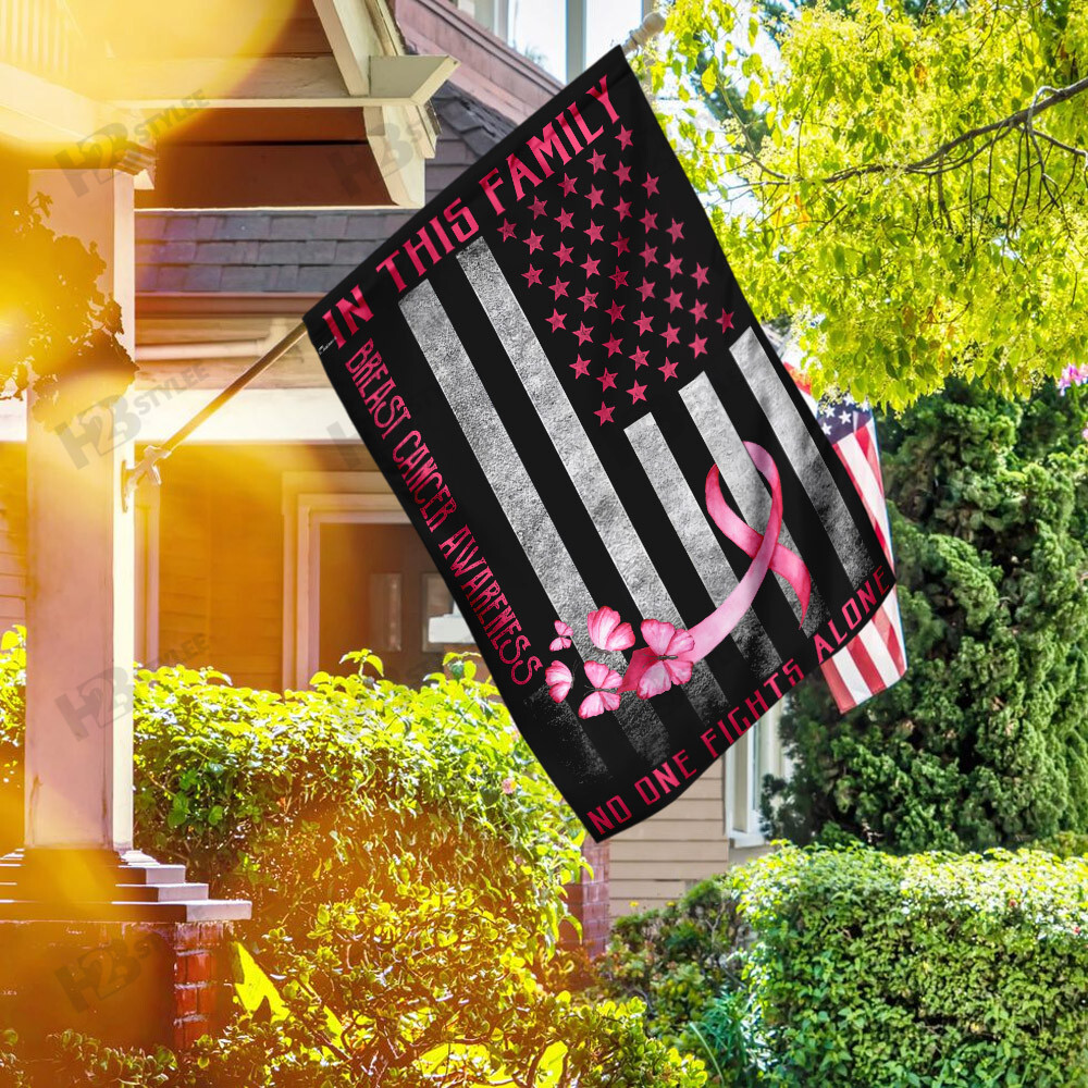 Breast Cancer Ribbon Fight  In This Family No One Fights Alone Flag Garden Flag House Flag