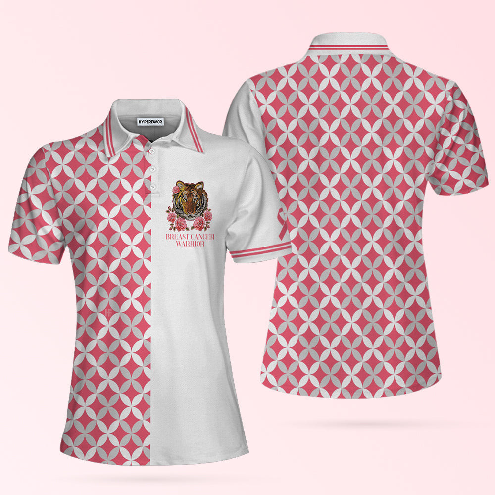 Breast Cancer Tiger Warrior Short Sleeve Women Polo Shirt Thoughtful Gift For Breast Cancer Survivors