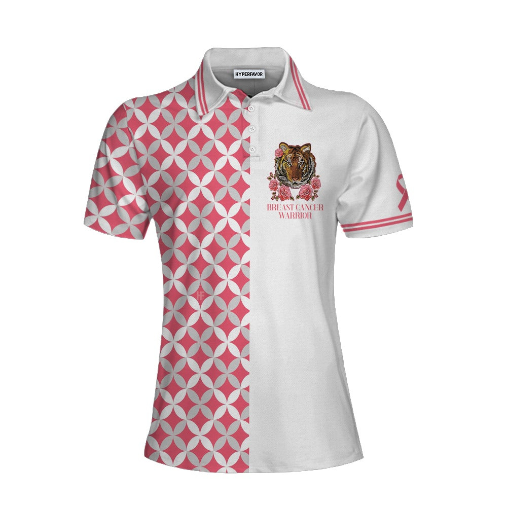 Breast Cancer Tiger Warrior Short Sleeve Women Polo Shirt Thoughtful Gift For Breast Cancer Survivors