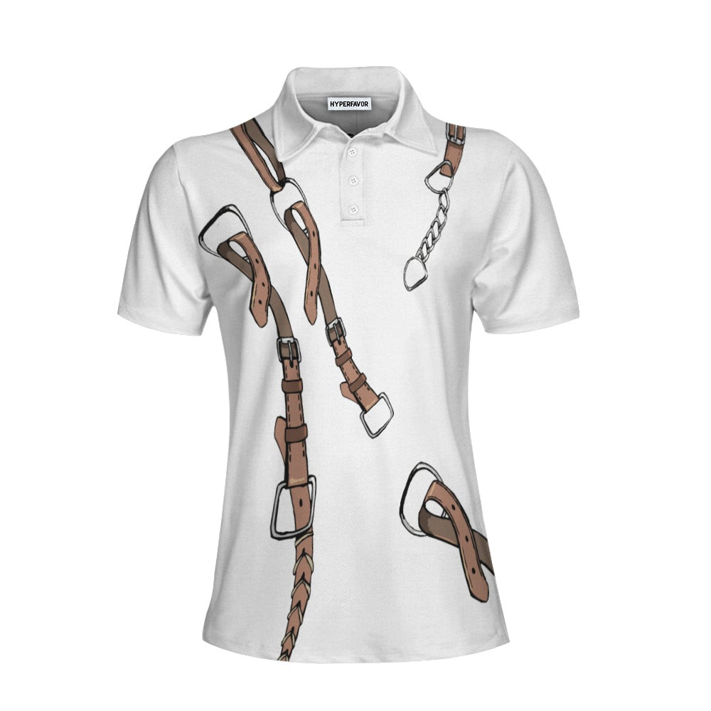 Bridle Print Polo Shirt In White Short Sleeve Women Polo Shirt