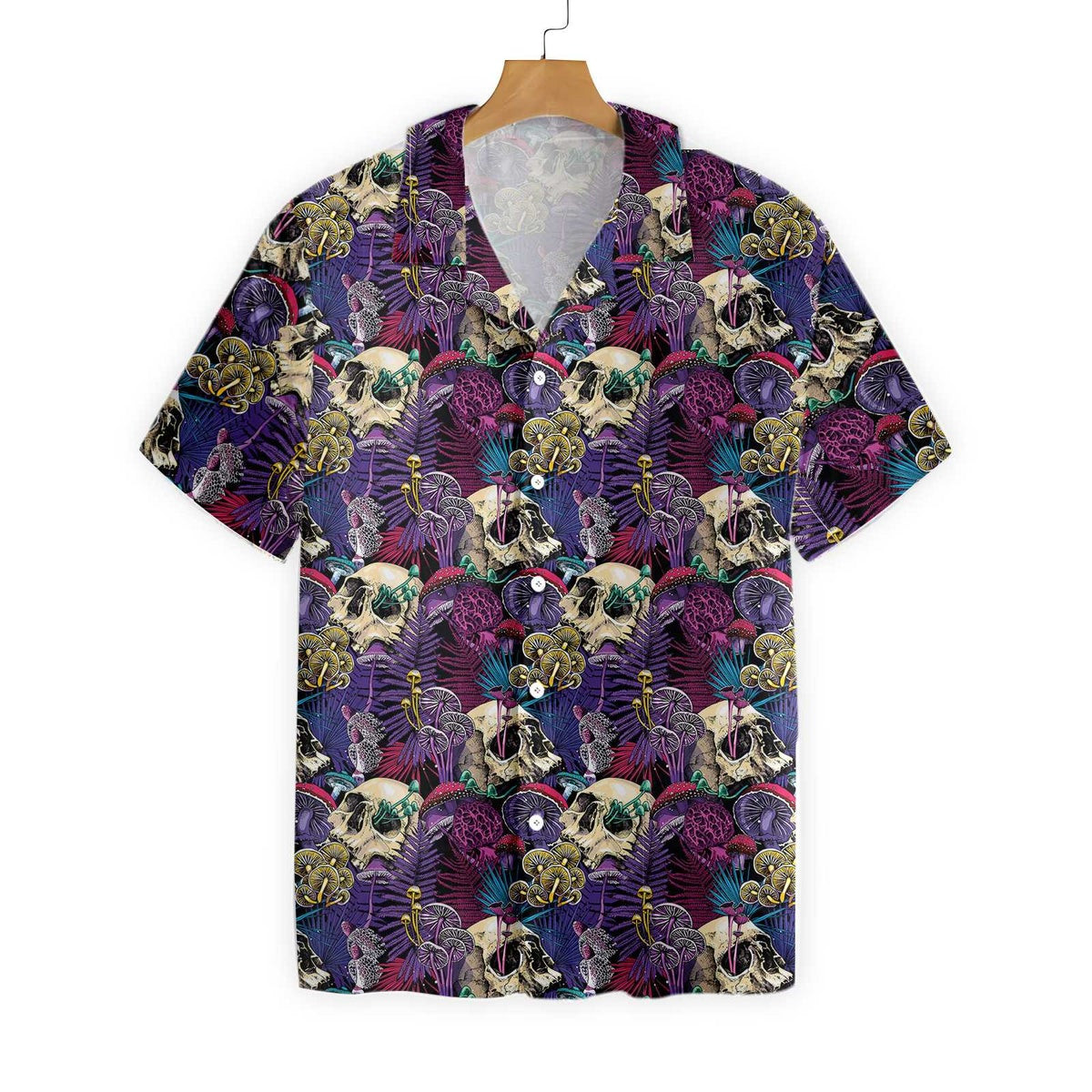 Bright Magic Psychedelic Mushrooms And Skulls Hawaiian Shirt