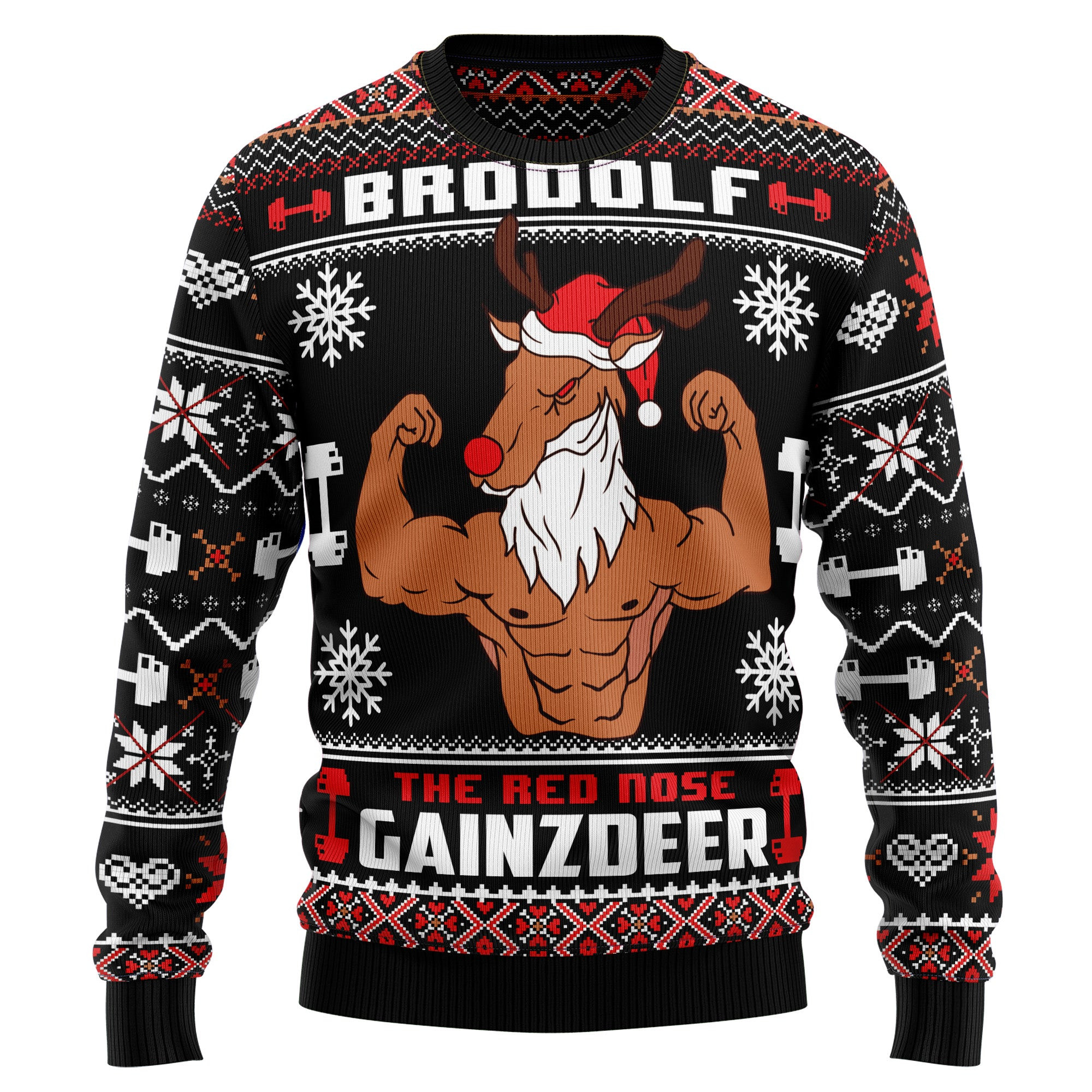 Brodolf The Red Nose Gainzdeer Gym Ugly Christmas Sweater